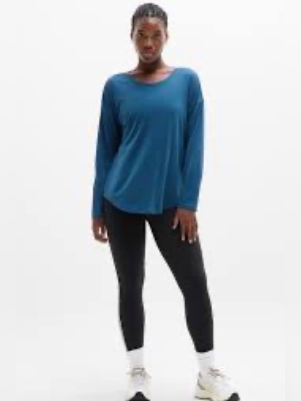 Athleta Scoop Neck Long Sleeve Tee in Teal Blue XL